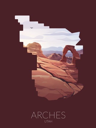Arches National Park silhouette artwork illustration