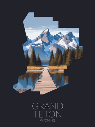 Grand Teton National Park silhouette artwork illustration