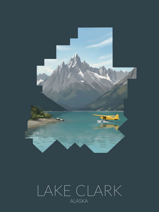 Lake Clark National Park silhouette artwork illustration