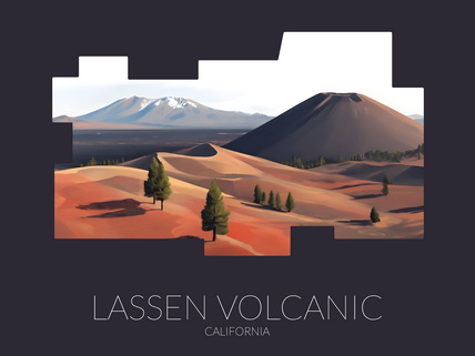 Lassen Volcanic National Park silhouette artwork illustration