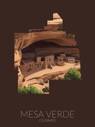Mesa Verde National Park silhouette artwork illustration