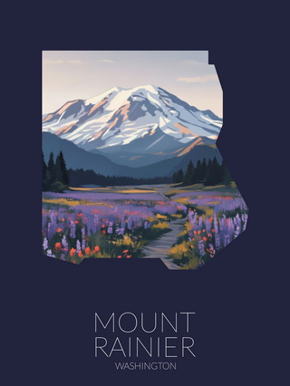 Mount Rainier National Park silhouette artwork illustration