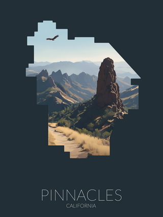 Pinnacles National Park silhouette artwork illustration