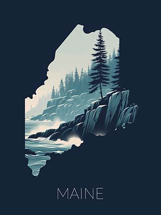 Maine state silhouette artwork illustration