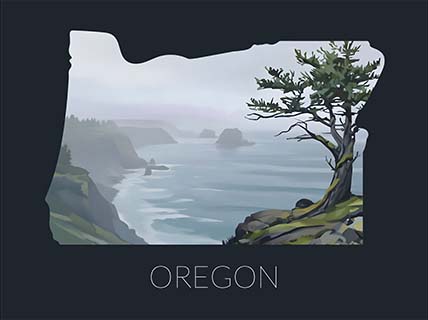 Oregon state silhouette artwork illustration